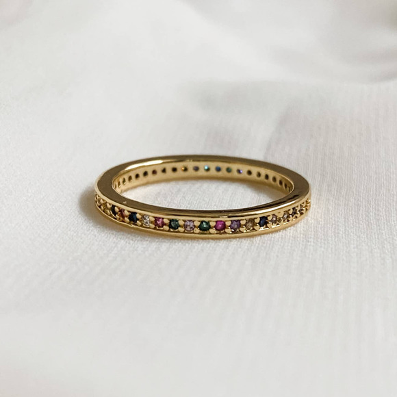 Jewelry - Gold Dainty Rainbow CZ Diamond Ring Band